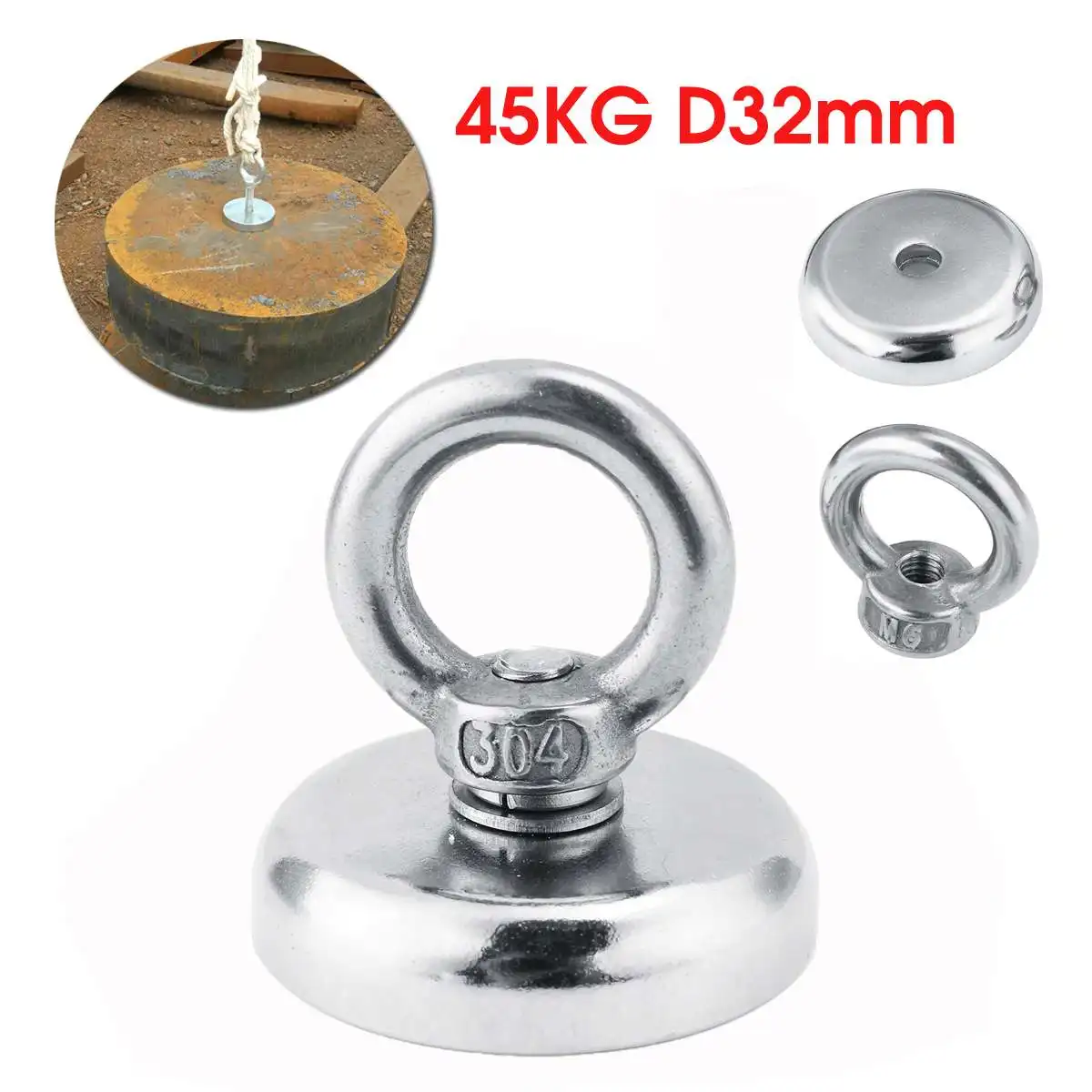 D32mm 45kg D48mm сильный Мощный неодимовый магнит крюк спасательный магнит морское рыболовное оборудование держатель Тяговый монтаж горшок с кольцом - Цвет: D32mm 45kg