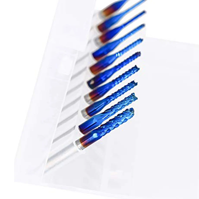

ABSF 20Piece Nano Blue Coat End Mill Engraving Bits CNC Rotary Burrs Set Tool PCB Mould Plastic Fiber Carbon Fiber Hardwood, 1/8