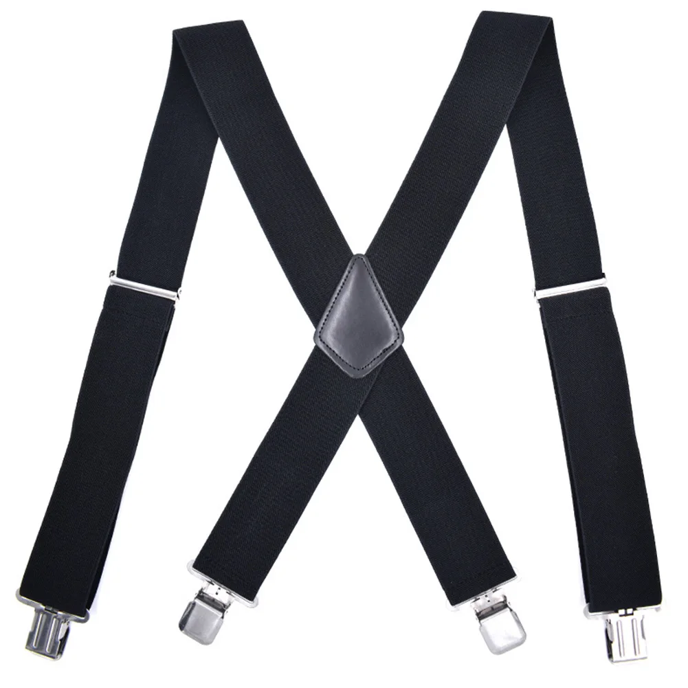 

Men Elastic Apparel Accessory Solid Adults Braces Heavy Duty Suspender Adjustable Swivel Hook X Back 4 Clips