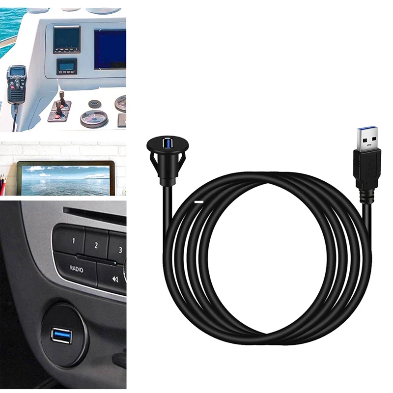 

USB 3.0 Male to Female AUX Flush Panel Mount Extension Cable for Car Truck Boat Motorcycle Dashboard