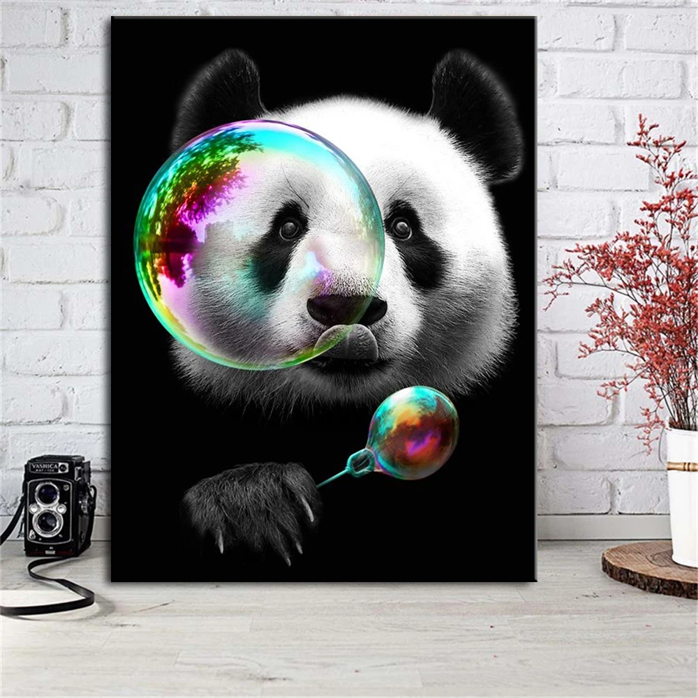

Panda Funny Blowing Bubbles Abstract Painting Wall Art Canvas Prints Animal Panda Home Decor For Living Room Home Decoration