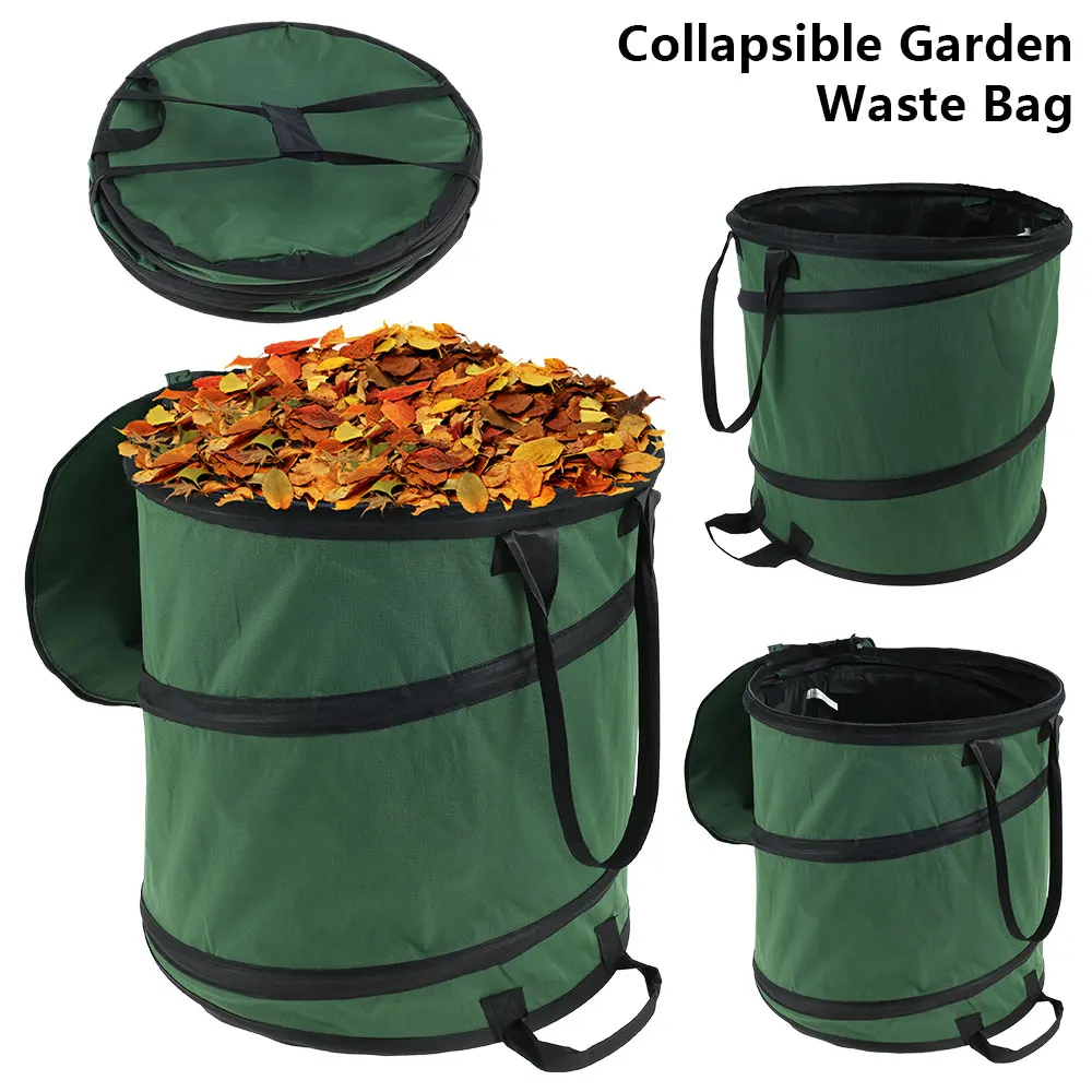 Collapsible Garden Waste Bags 18 x 20 in Garden Bag Reusable Portable Container Lawn Bag Camping Bin Gardening Pop-Up Trash Can