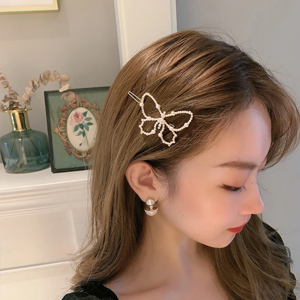 

Pearl Butterfly Hairpin For Women Girls Elegant Lovely Hollow Design Butterfly Alloy Hair Clips Hair Accessories 2021 New