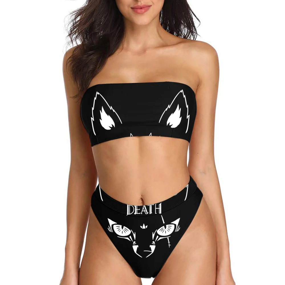 Devil Fashion Ladies Party Print SwimsUit Punk Tube Top Summer Swimsuit Sexy Black Punk Vest Top