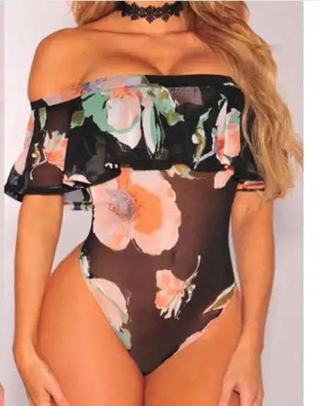 Распродажа сексуальный боди с открытыми плечами короткий рукав цветочный принт
