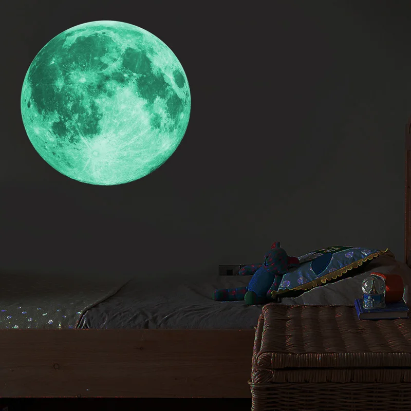 30cm Luminous Moon 3D Wall Sticker for kids room living bed decoration home decals Glow in the dark Stickers