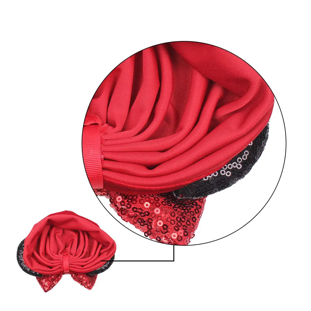 

5 Inches Newborn Baby Girls Glitter Sequins Bowknot Hat Shining Mickey's Ears Cap Toddler Soft Velvet Hats Children Headwear
