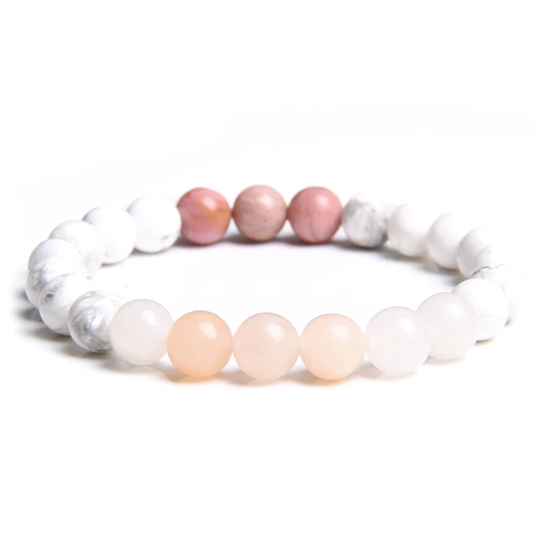 Шарм браслет из натурального камня бусины 8 мм белый мужской ISES Femme Sunstone