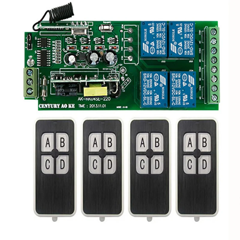 

AC85V-250V 4CH 4 CH 10A Wireless Remote Control Switches 220V Relay Output Radio RF Transmitter And 315Mhz/433Mhz Receiver