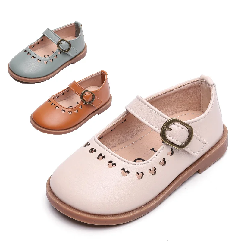 

Kids Buckle Shoes Girl Mary Jane Shoes 2021 Spring New Baby Child Fashion Non-slip Plat Heel Princess Shoes Size 21-30 Beige