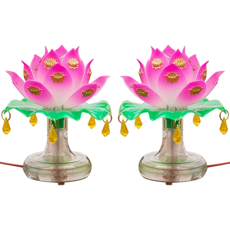 

2pcs/set Buddhistic Lotus Lamp Colorful Lotus Lamp Desktop Decoration Light for Home Meditation Worship Buddhism Temple