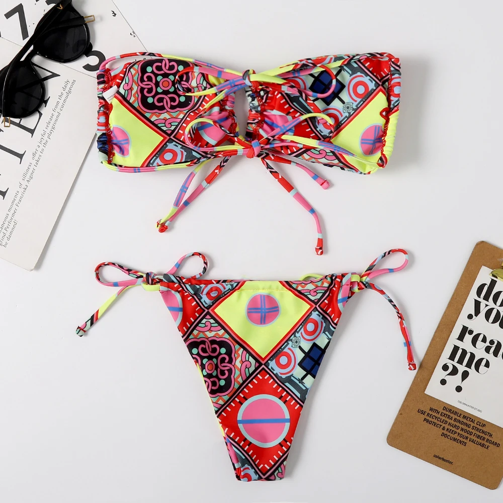 

Floral print bikini set 2021 Ruffled swimsuit female Knot swimwear women Ring bathers bathing suit Extreme bikini new