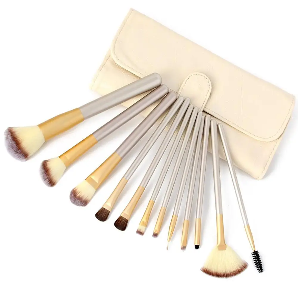 

Makeup Brush Set 12 Pcs Premium Synthetic Foundation Powder Concealers Eye shadows Blush Makeup Brushes Champagne