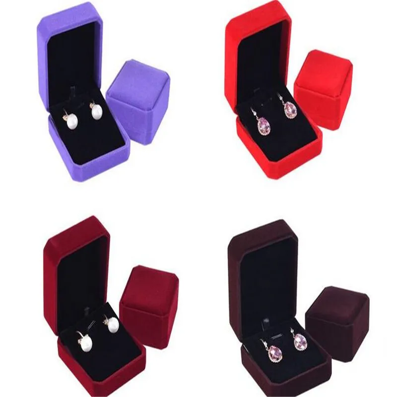 

100pcs/lot Classic Velvet Earring Pendant Necklace Box 7x8.2x4cm Wedding Jewelry Packaging Storage Case Gift Boxes 10 Colors