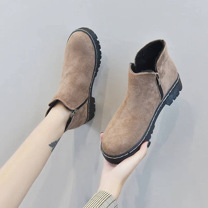 2020 кожаные женские ботинки зимние черные бархатные толстые теплые замшевые с