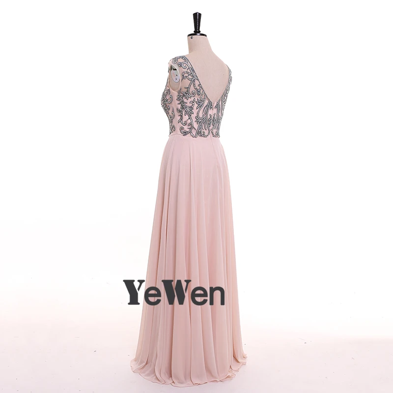 YeWen/Вечерние платья без рукавов с бусинами Длинные розовые шифоновые Abendkleider 2020