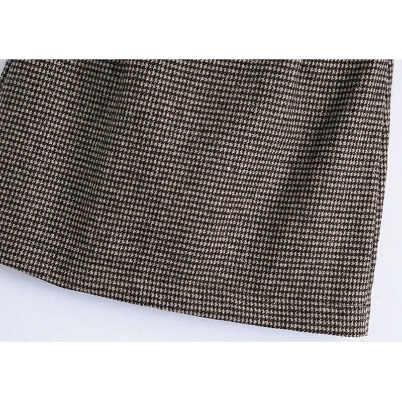 

Qeils Women 2021 Fashion Office Wear Check Mini Skirt Vintage Solid High Waist Side Loose Zipper Female Skirts Mujer