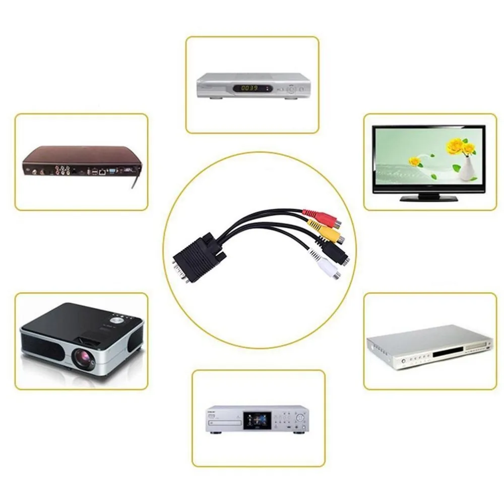 VGA SVGA к S Video 3 RCA композитный AV TV Out конвертер адаптер кабель шнур для ПК Стандартный