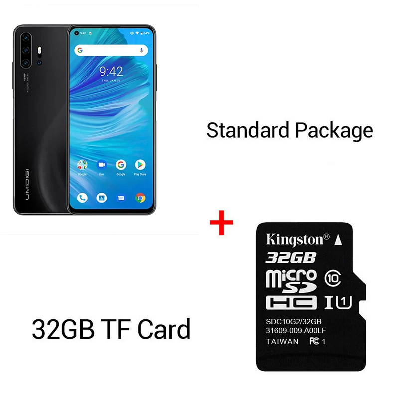 UMIDIGI F2 Android 10 глобальная версия 6,5" FHD+ 6GB 128GB 48MP AI Quad camera 32MP Selfie Helio P70 мобильный телефон 5150mAh мобильный телефон - Цвет: Black n 32GTF Card