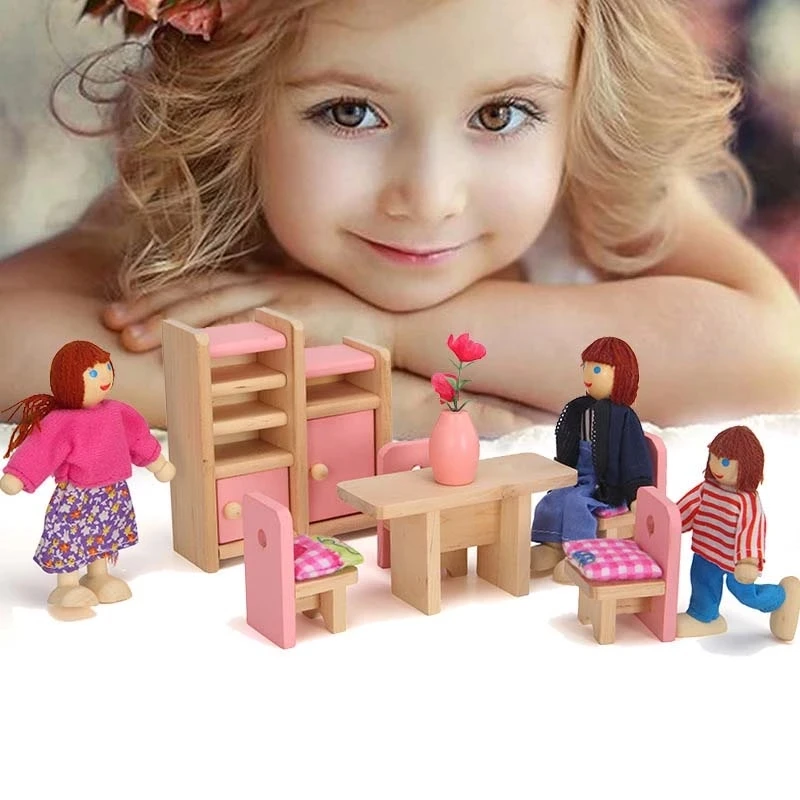 

Delicate Wooden Doll house Furniture Toys Set Miniature For Kids Pretend Play Rooms Set Dressed Pretend Dolls Simulation Toys