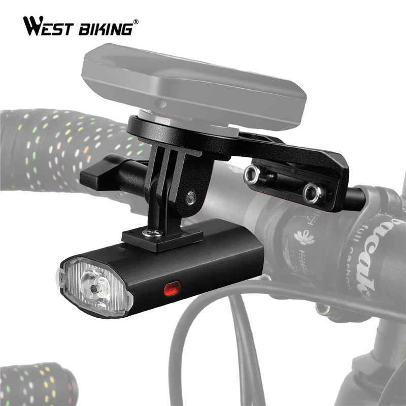 

WEST BIKING Bike Light With GoPro Mount Holder For Garmin Bryton Computer USB Rechargeable Waterproof 300LM Bicycle Flashlight