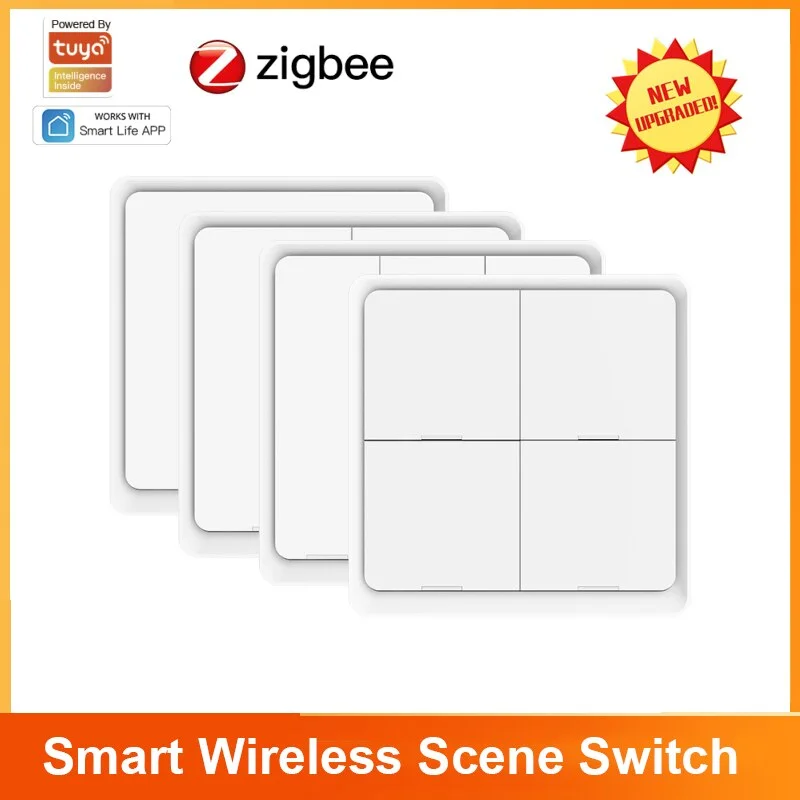 

Tuya Smart ZigBee 4 Gang Tuya ZigBee Wireless Scene Switch Push Button Controller Battery Powered Smart Home Automation Scenario