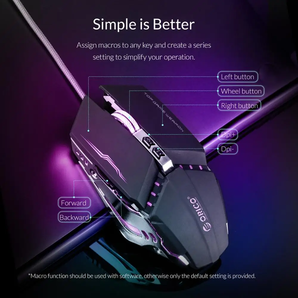 Проводная игровая мышь ORICO с 7 кнопками регулируемая 3200 4 DPI светодиодный USB
