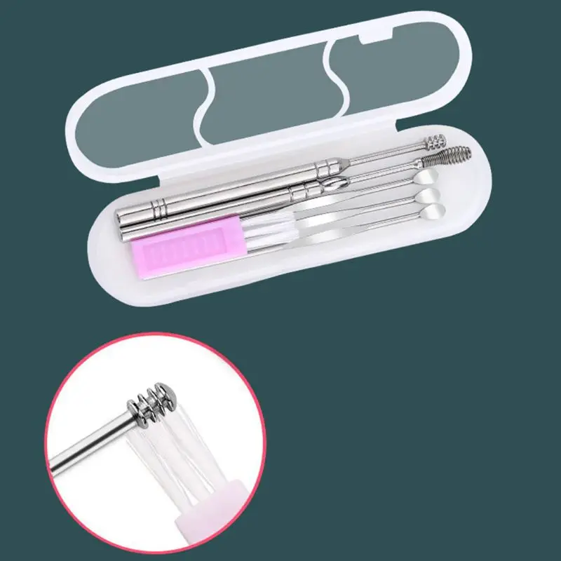 

6Pcs Stainless Steel Ear Wax Removal Tools Spiral Spring Curette Earpick Spoons 667D