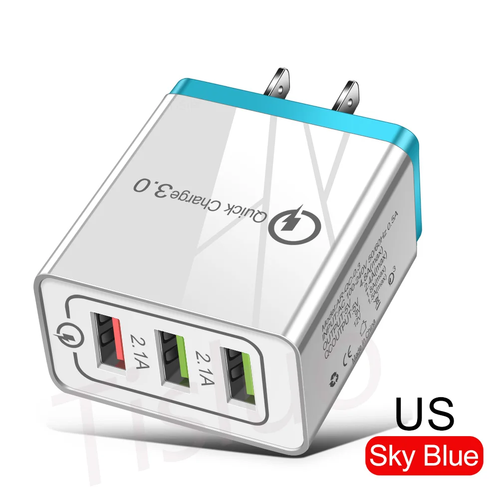 Быстрая зарядка 3,0 USB зарядное устройство 4.8A быстрое зарядное устройство для iPhone 7 8 X samsung S10 A50 Xiaomi MI9 QC 3,0 EU US Plug настенное зарядное устройство для телефона s - Тип штекера: US (Sky Blue)