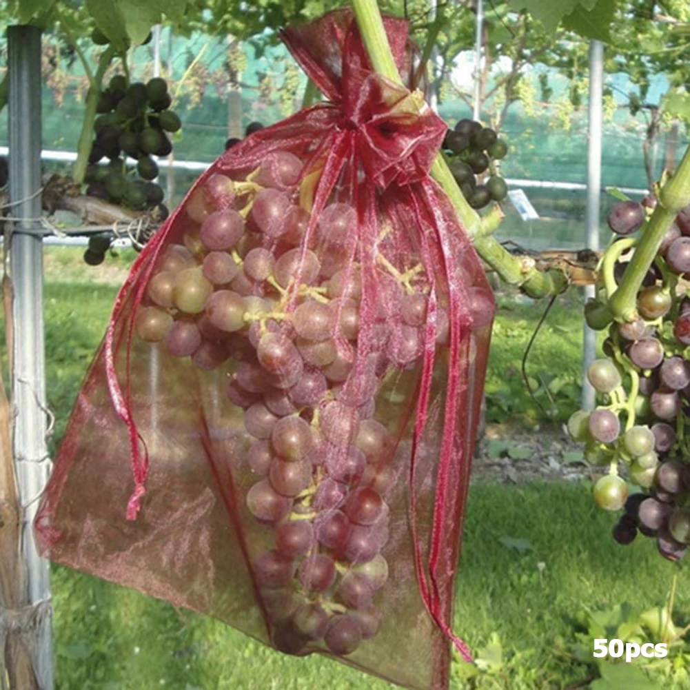 

50pcs Garden Vegetable Fruit Grow Bag Plants Protection Anti Bird Drawstring Netting Candy Mesh Pouch Agriculture Pest Control