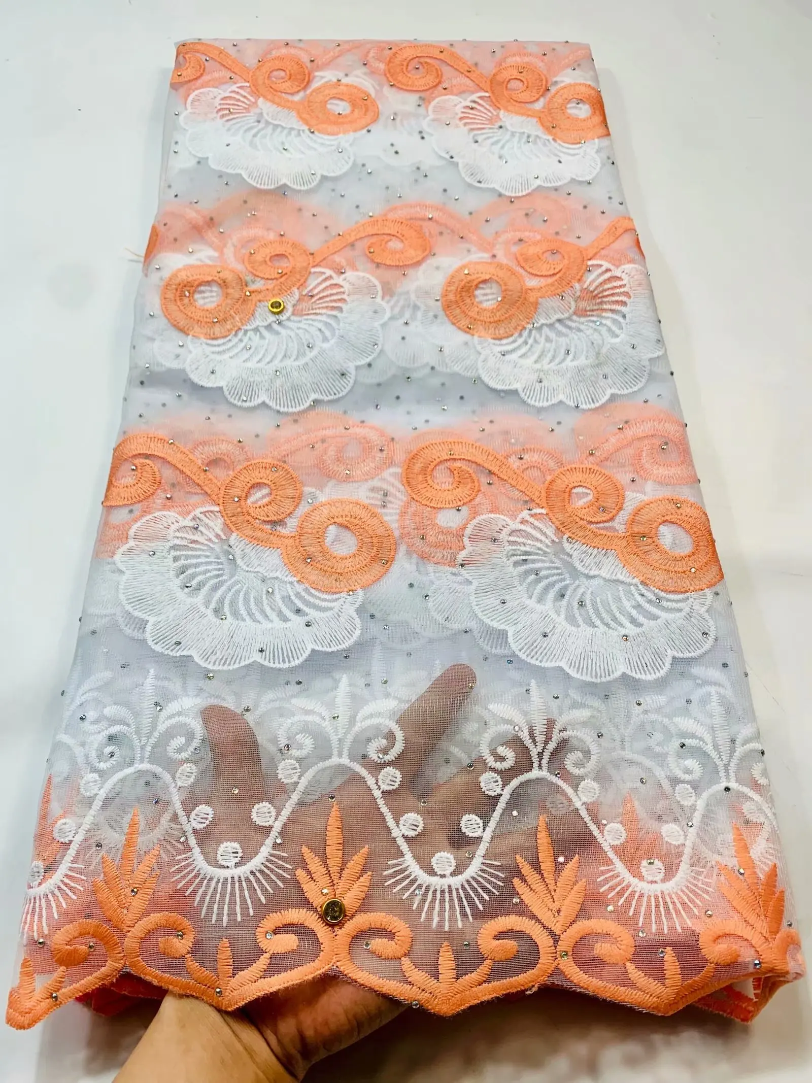 

XSN17 Good looking embroidered net lace with stones,On sale African tulle lace for women dress