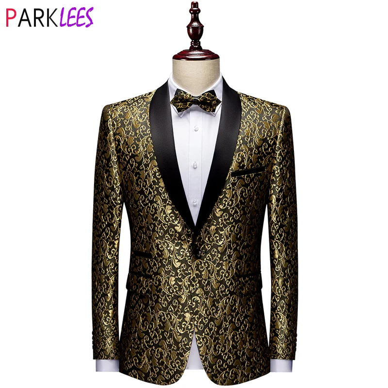 

Luxury Floral Jacquard Tuxedo Blazer Men Shawl Lapel One Button Slim Fit Dress Blazers Mens Wedding Dinner Party Blazer Homme