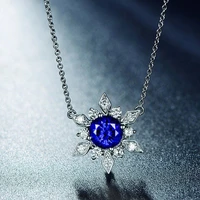 huitan simple stylish flower necklace for women luxury inlaid blue cubic zirconia elegant female necklace wedding trendy jewelry