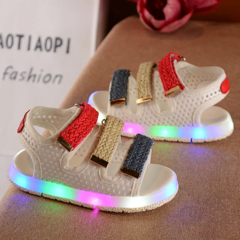 Детская обувь со светодиодной подсветкой для мальчиков Обувь на липучке Дышащие