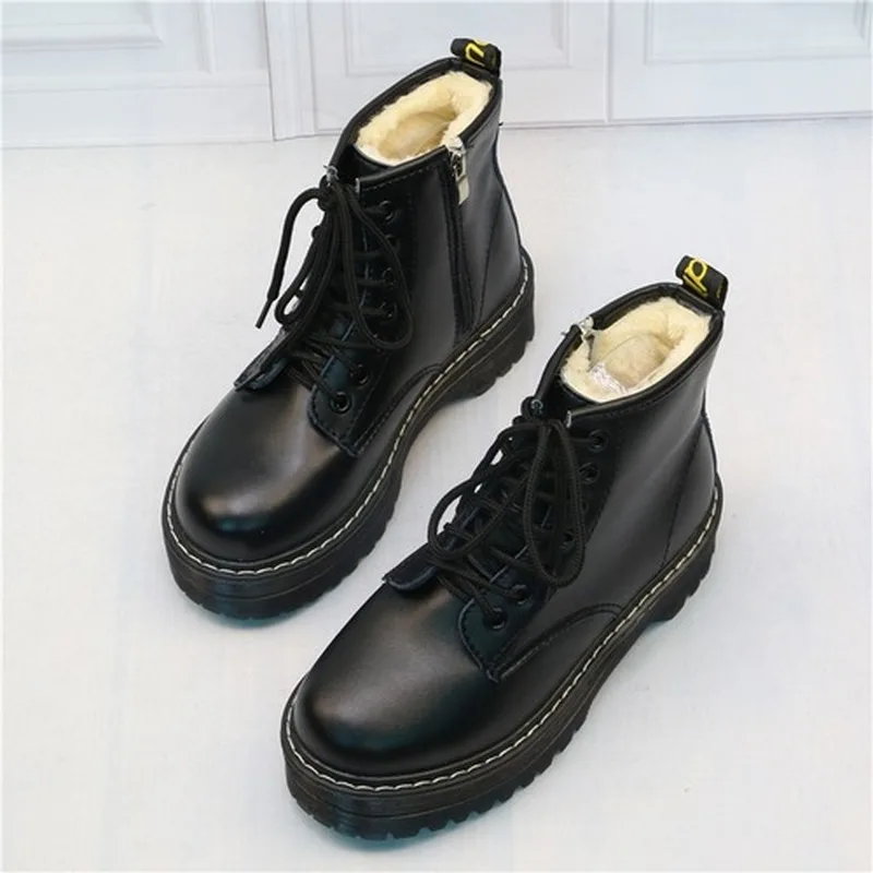 

2020 New Women Flat Platform Ankle Boots Spring Boot Black Lace Up Black Medium Creepers Shoes Fashion Party Footwear