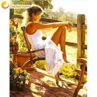 chenistory girl scenery diy painting by numbers landscape canvas pictures oil painting living room wall art home design decor