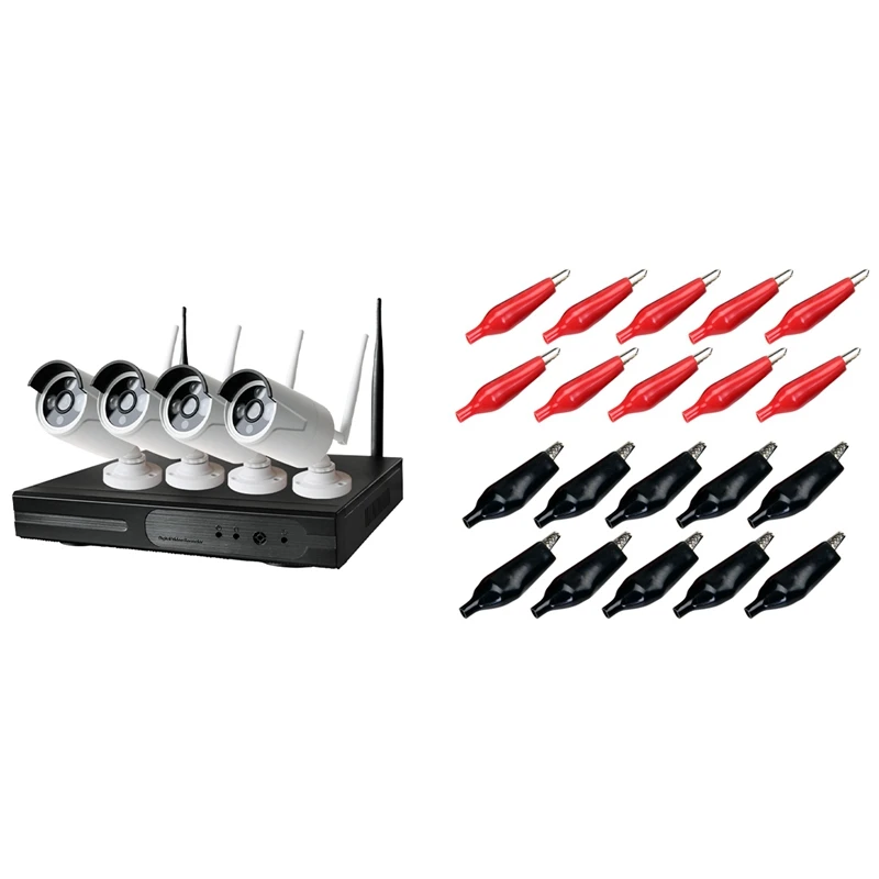 

10 Pairs Insulated Covers Nickel-Plated Steel Crocodile Clips--Black And Red With Wireless Earphone Charging Cover Bag