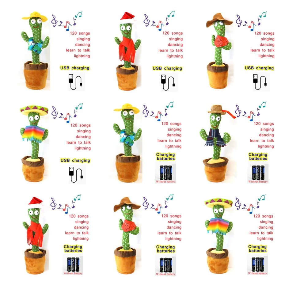Dancing Cactus Electronic Plush Toys Twisting Singing Talking Novelty Funny Music luminescent Gifts Home Decoration Ornaments solar power toys ornaments dancing flower mini sunflower kids toys home or car decoration