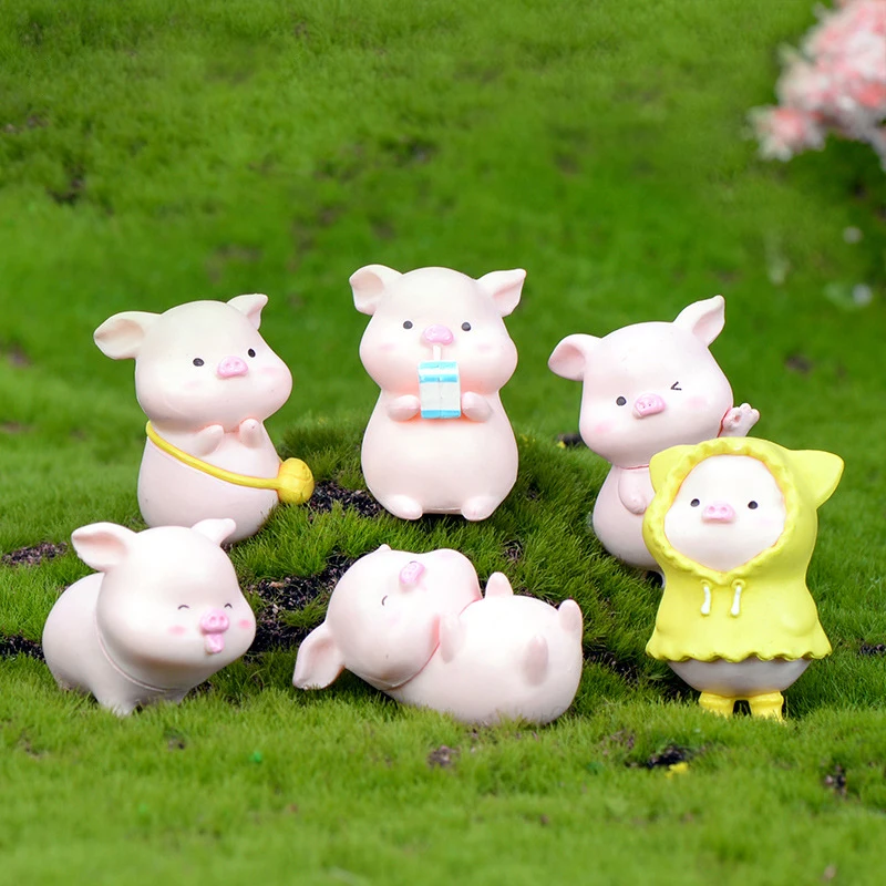 

1/6pcs Pigs Figurines Mini Pigs Small Toy Decorative Pigs Animals Ornament for Home Table Desk Garden Bonsai Landscape PI669