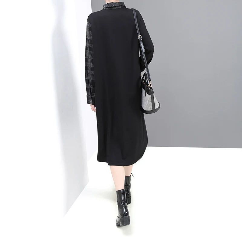 * Новинка 2019 Женское зимнее модное черное платье-рубашка с длинным рукавом и
