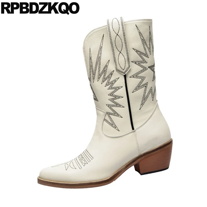 Осень Размер 34 бренд в ковбойском стиле Женские сапоги до середины икры с острым