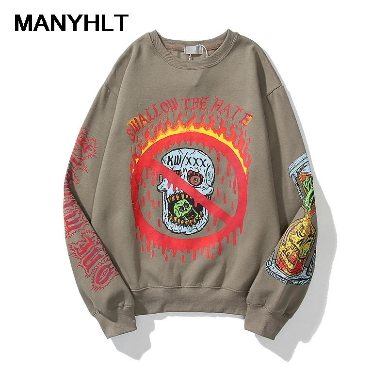 

2021 Spring And Autumn New Men's Graffiti Skull Round Neck Sweater Men And Women Hip-hop Style Casual Loose Pullover Top