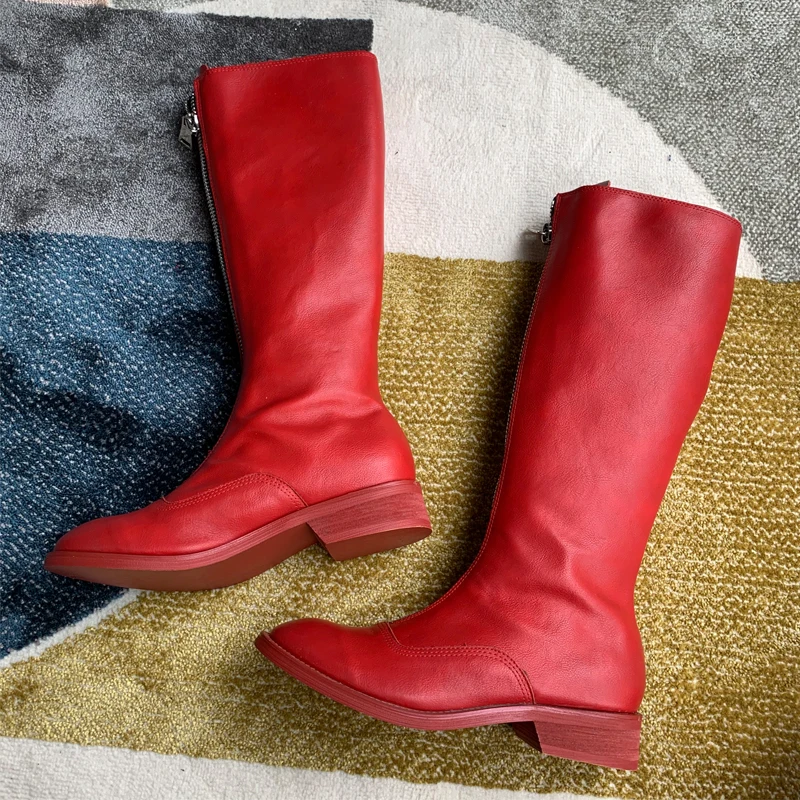 Botas Mujer/кожаные ботинки на молнии женские ботинки на низком каблуке Женская обувь на платформе женские ботинки до середины икры г. Zapatos De Mujer