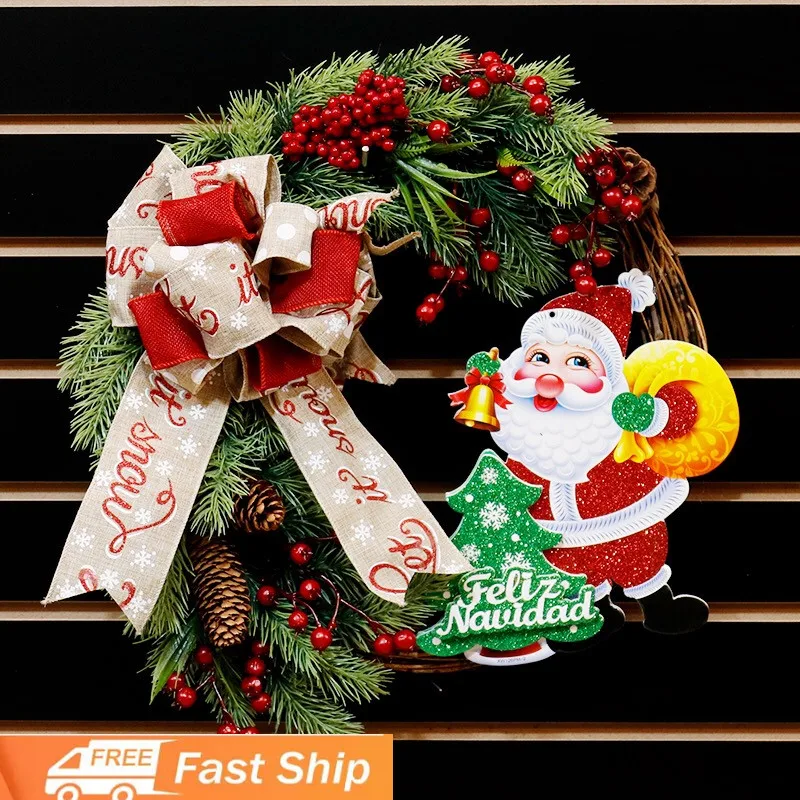 

Outer ring 32cm Christmas Wreath Door Garlands Oranments Merry Christmas Decor For Home 2021 Happy New Year Naviidad Pendants