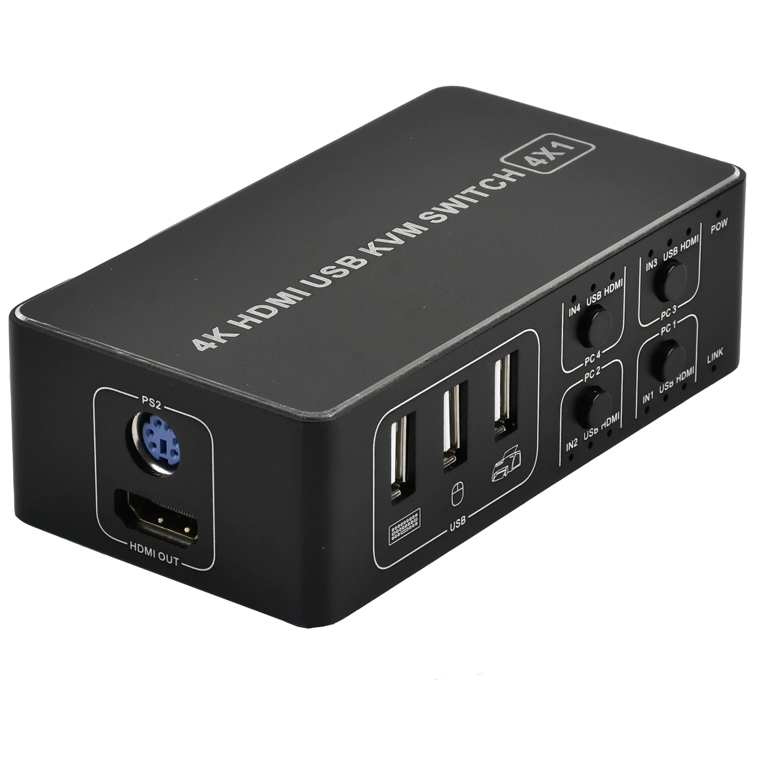 

4 port HD KVM Switch HDMI-compatible 4K USB HD Switcher HD KVM HDMI compatible 4 in 1 out 4K 30HZ win10/8/mac os. PC laptop