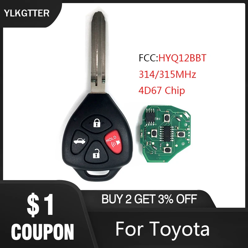 YLKGTTER 314/315 МГц дистанционный ключ для Toyota HYQ12BBT для Toyota Camry ключ для Toyota Camry, Avalon, Corolla Matrix RAV4 Venza Yaris с чипом 4D67