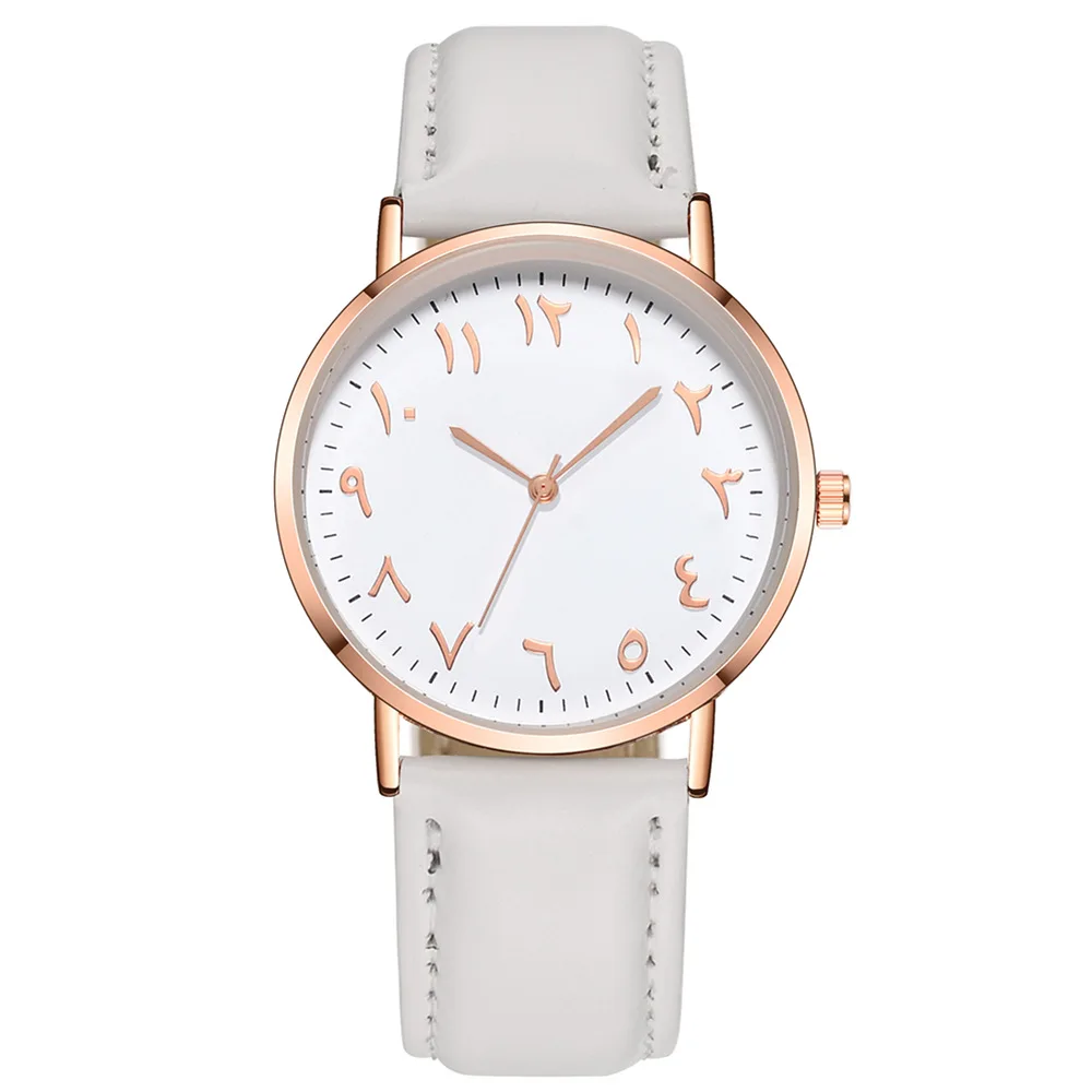 

Hot Selling High-End Leather Arabic Digital Watch Creative Fashion Strange Digital Scale Men and Women Casual Watch