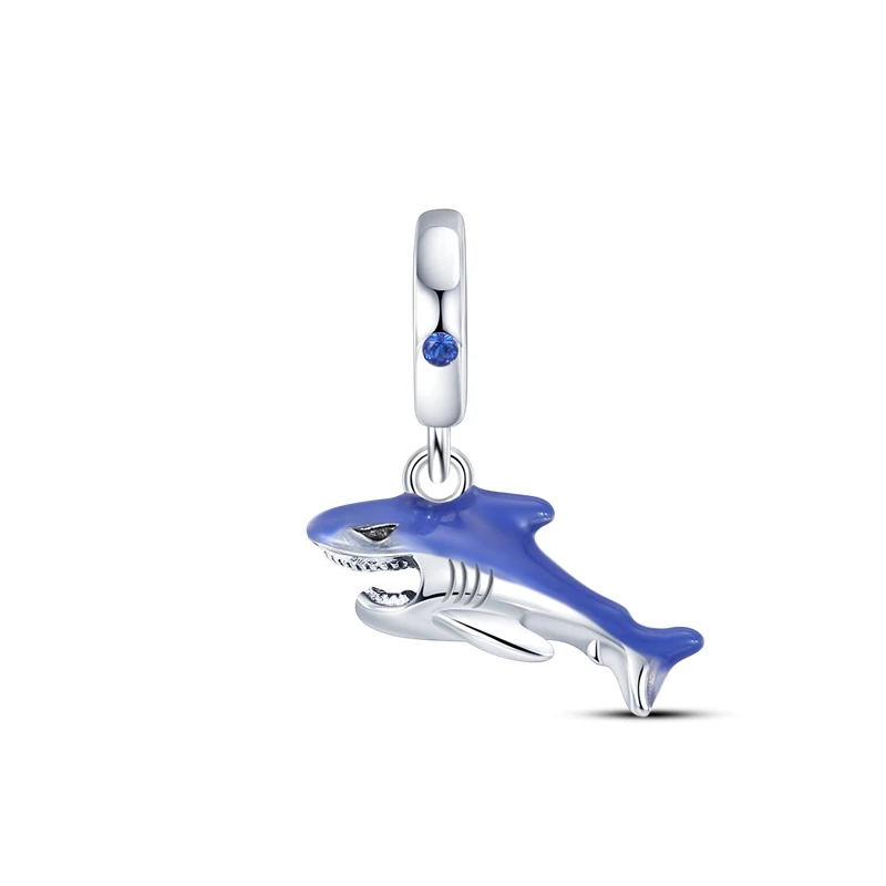 

2021 Hot Sale 100% 925 Sterling Silver Shark Beaded Pendant Fits Pandora Bracelet DIY Pendant Ladies Jewelry