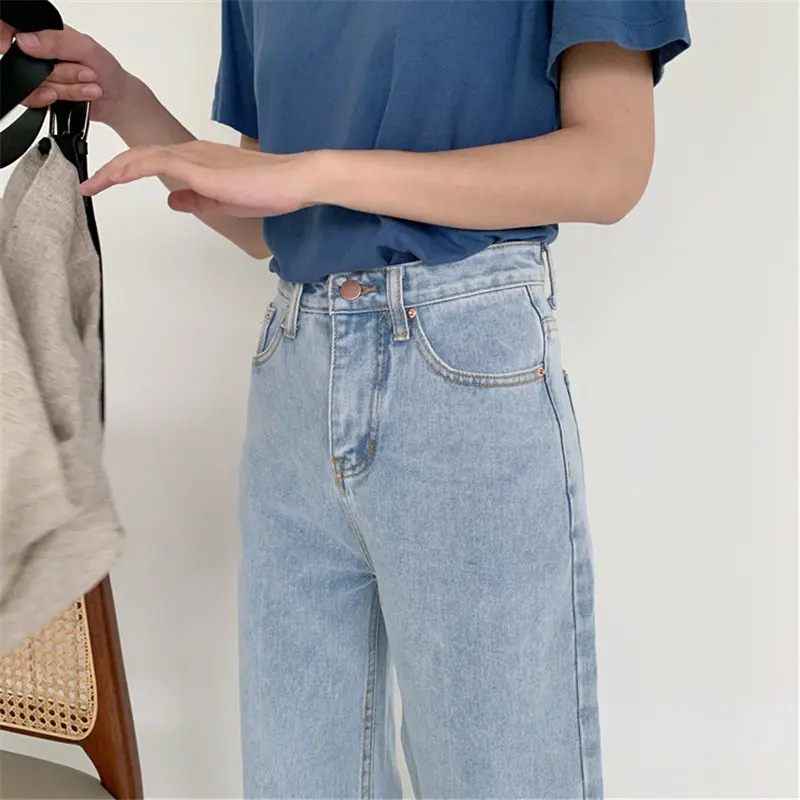 

HziriP 2021 Loose High Waist Women Cowboy Wide Leg Pants OL Denim Streetwear Stylish All-Match Straight Vintage Jeans Trousers