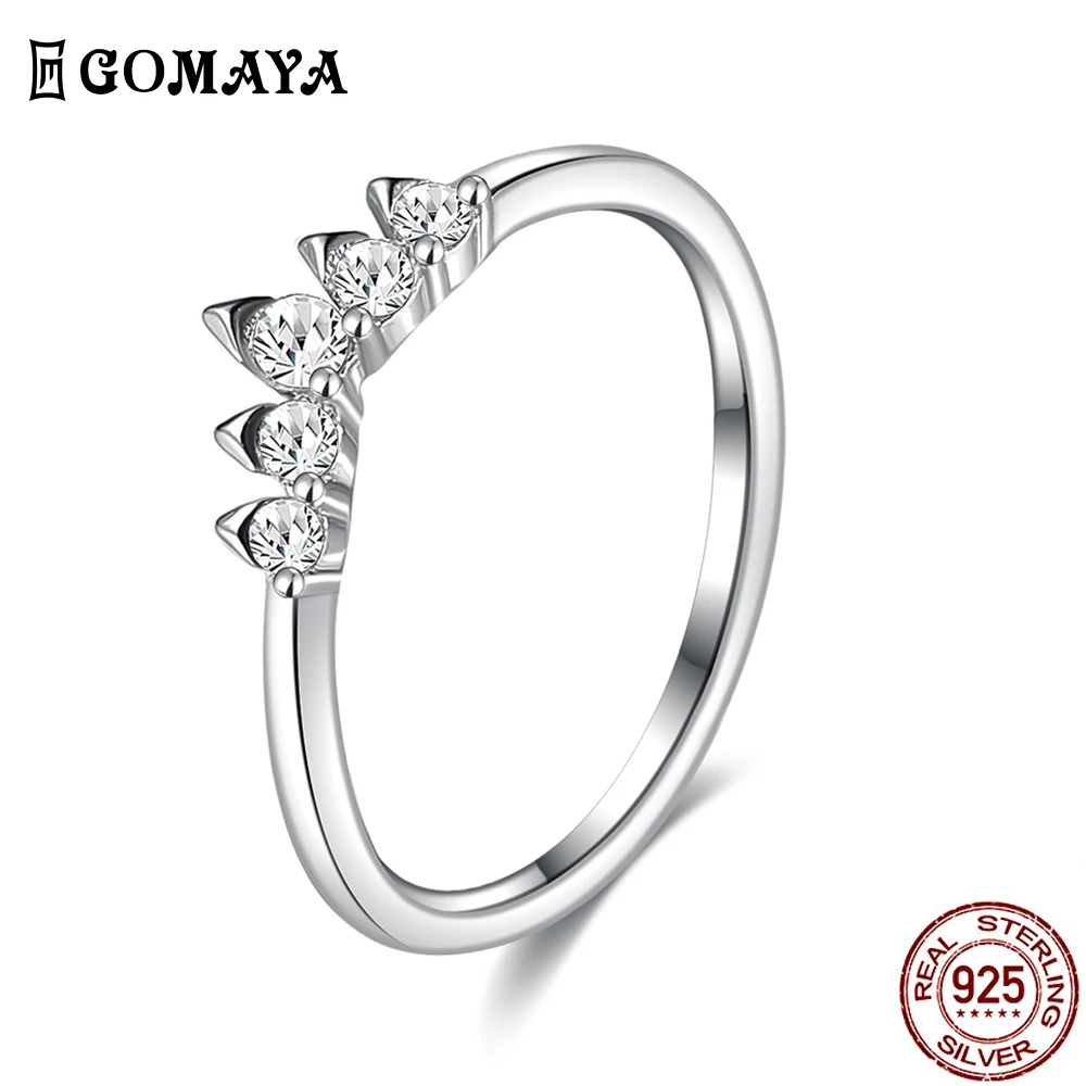 

GOMAYA 925 Sterling Silver Crown Vintage Ring Finger Rings For Women Retro Stackable Rings Band Silver Fine Jewelry Recommend